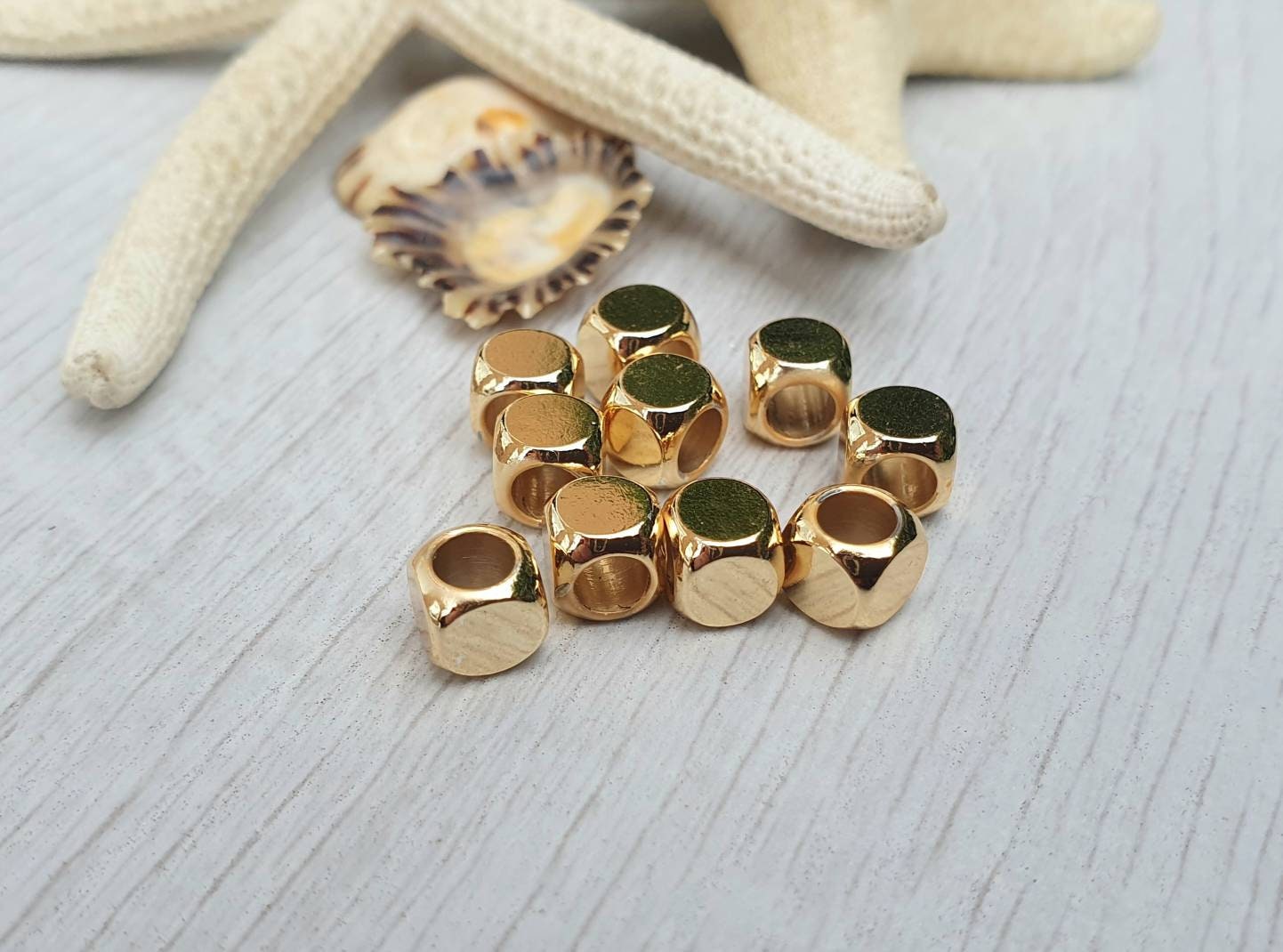 6mm Gold Plated Cube Spacer Beads | 10Pcs