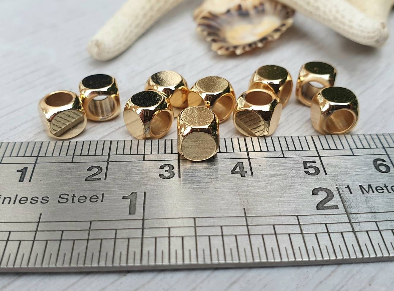 6mm Gold Plated Cube Spacer Beads | 10Pcs