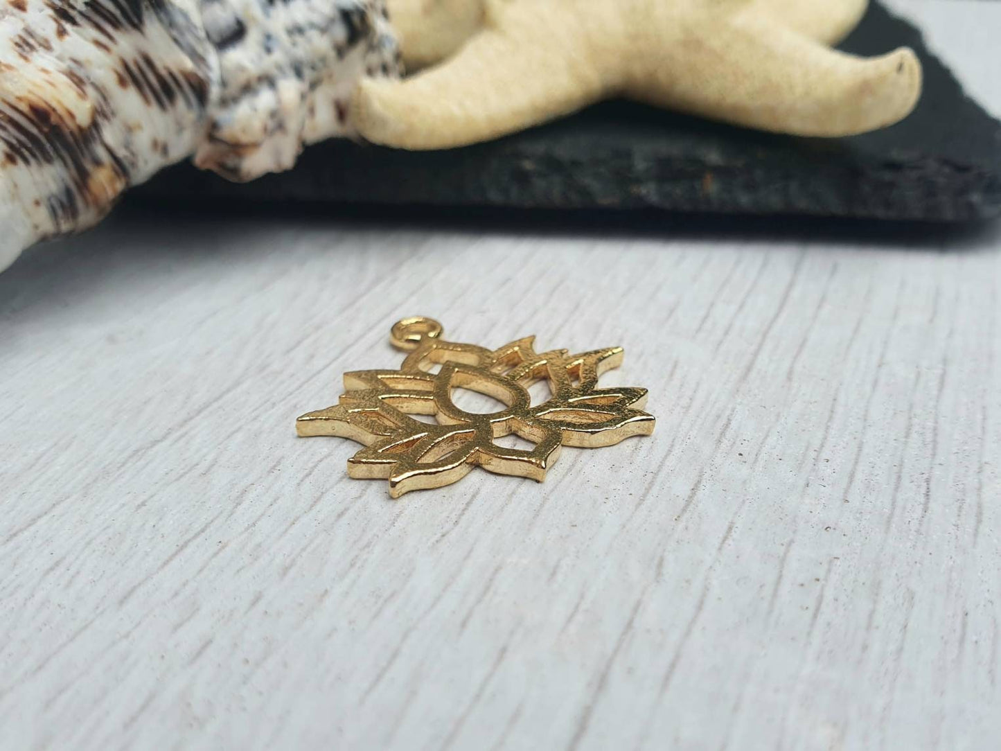 24 x 24mm Gold Plated Lotus Flower Pendant | 1 Pc