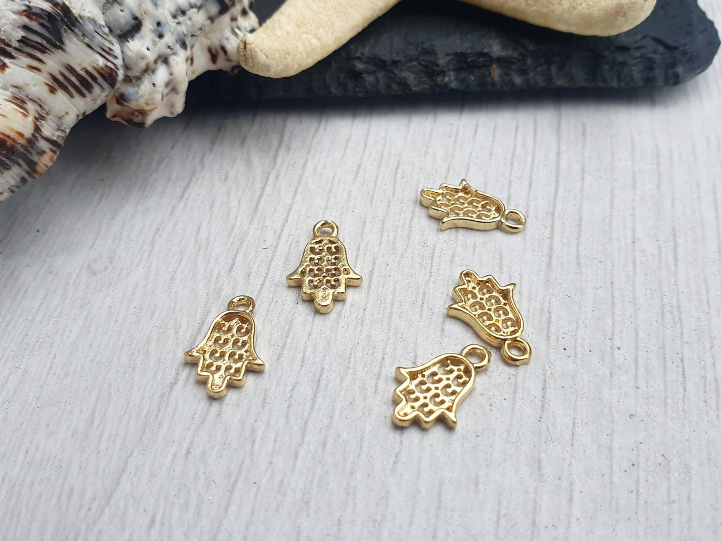 12 x 8mm Gold Plated Fatma Hand Charms | 5 Pcs