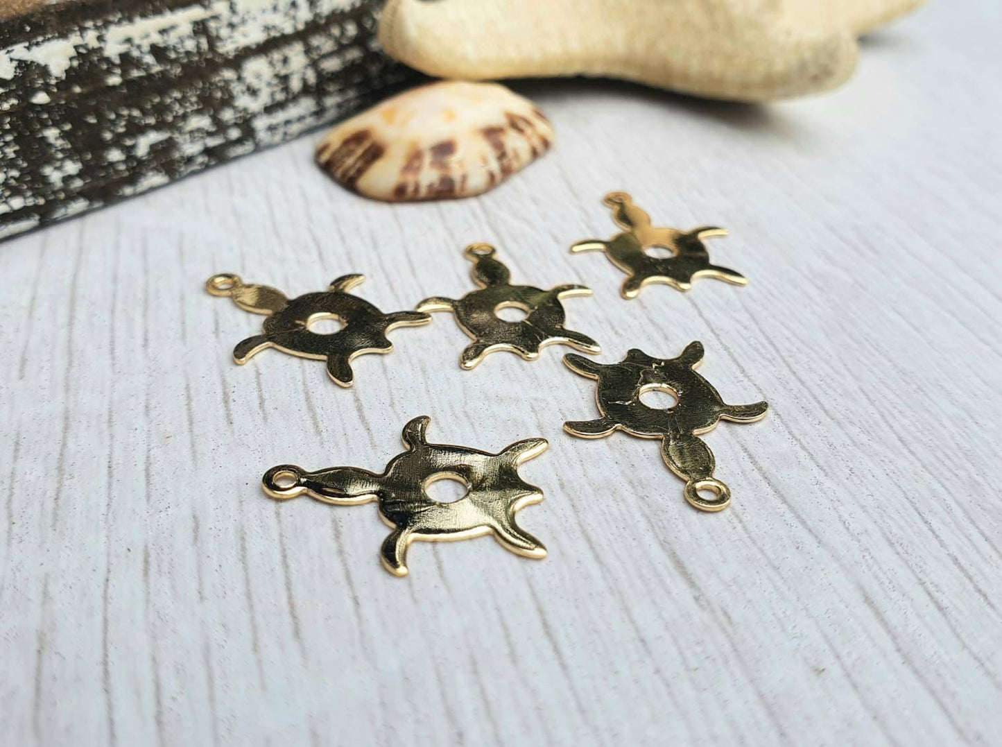 17 x 14mm Gold Plated Turtle Charms | 5 Pcs