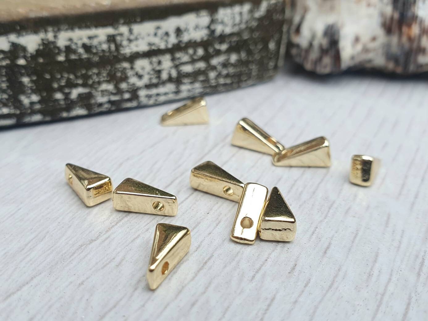 4 x 8mm Gold Plated triangle Spacer Beads | Slider Beads 10Pcs