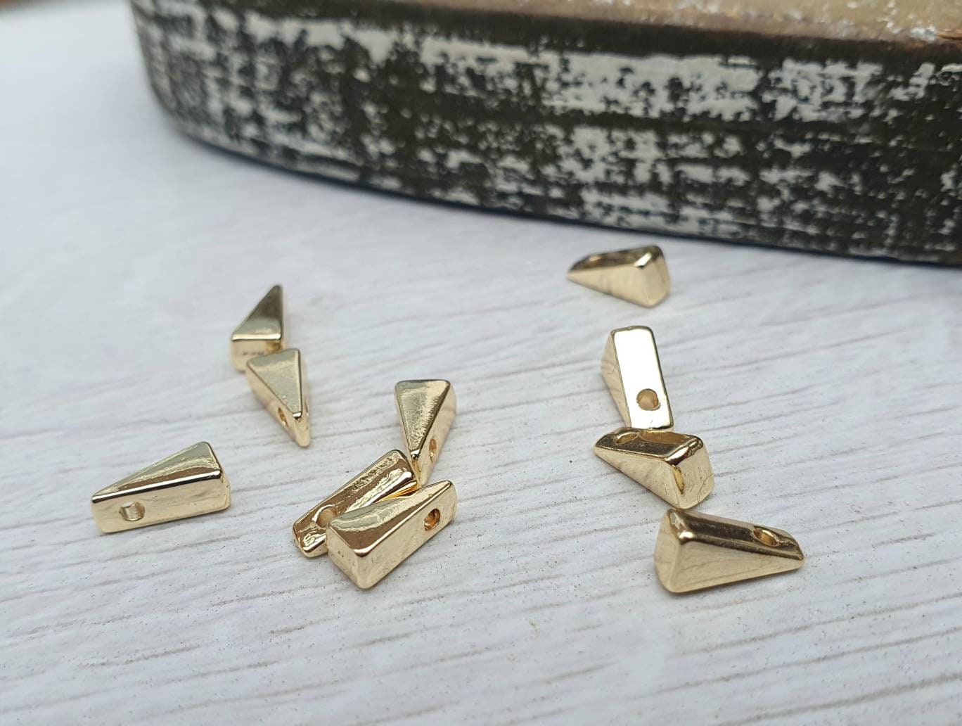 4 x 8mm Gold Plated triangle Spacer Beads | Slider Beads 10Pcs