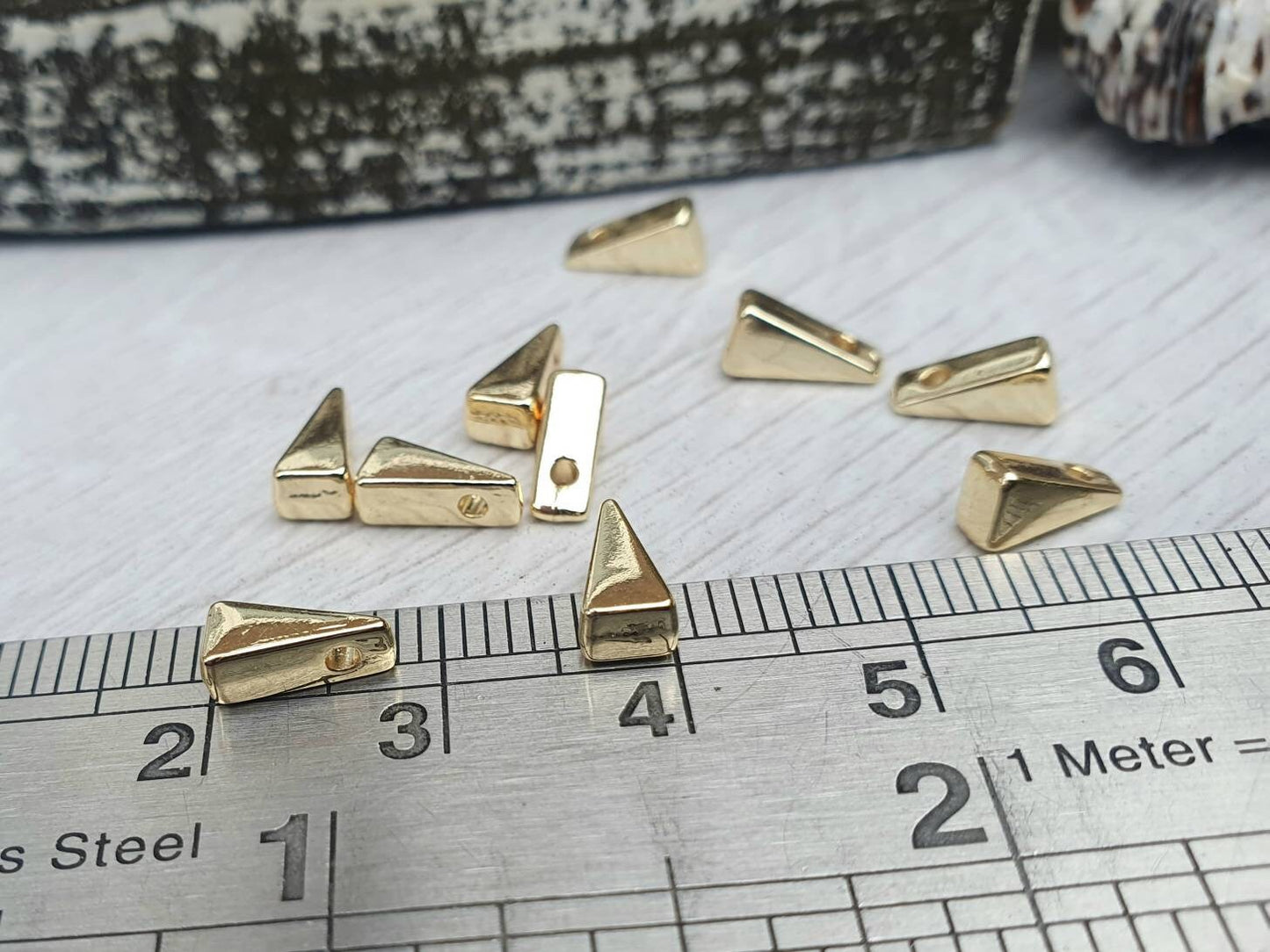 4 x 8mm Gold Plated triangle Spacer Beads | Slider Beads 10Pcs