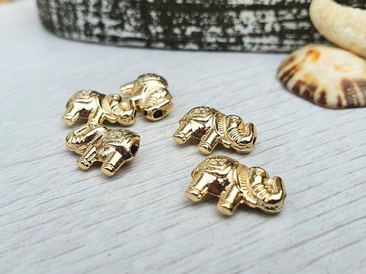 8 x 11mm Gold Plated Elephant Spacer Beads | 5 Pcs