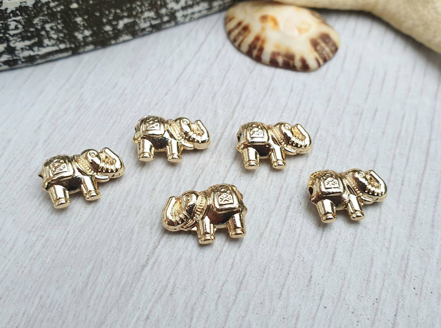 8 x 11mm Gold Plated Elephant Spacer Beads | 5 Pcs