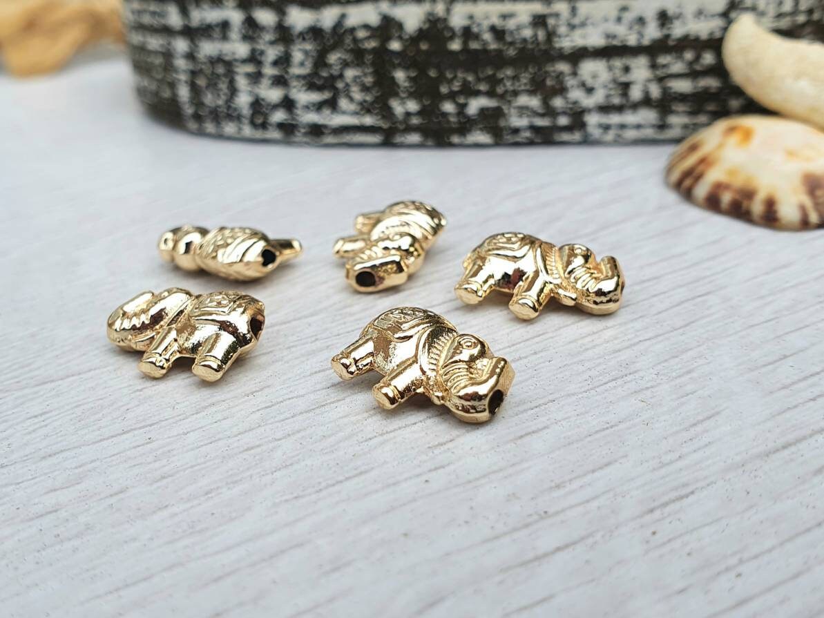 8 x 11mm Gold Plated Elephant Spacer Beads | 5 Pcs