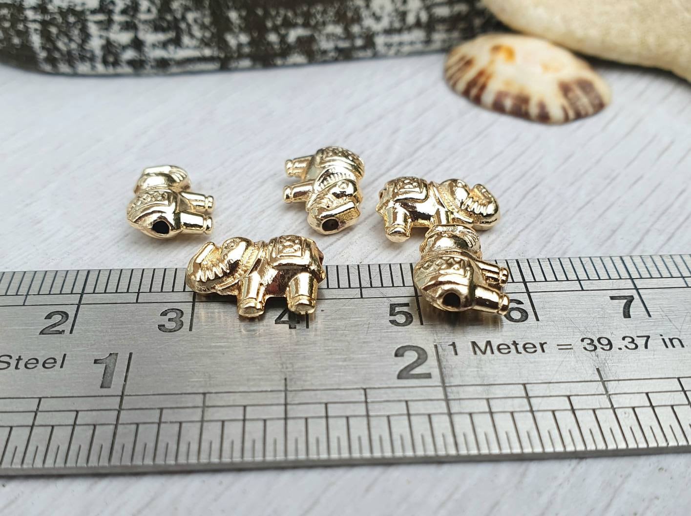 8 x 11mm Gold Plated Elephant Spacer Beads | 5 Pcs
