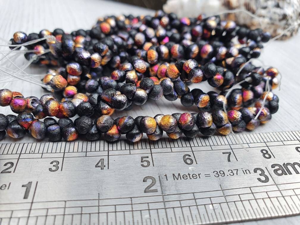 4mm Black Infernal Etched Mushroom Button Beads | Full Strand of 50
