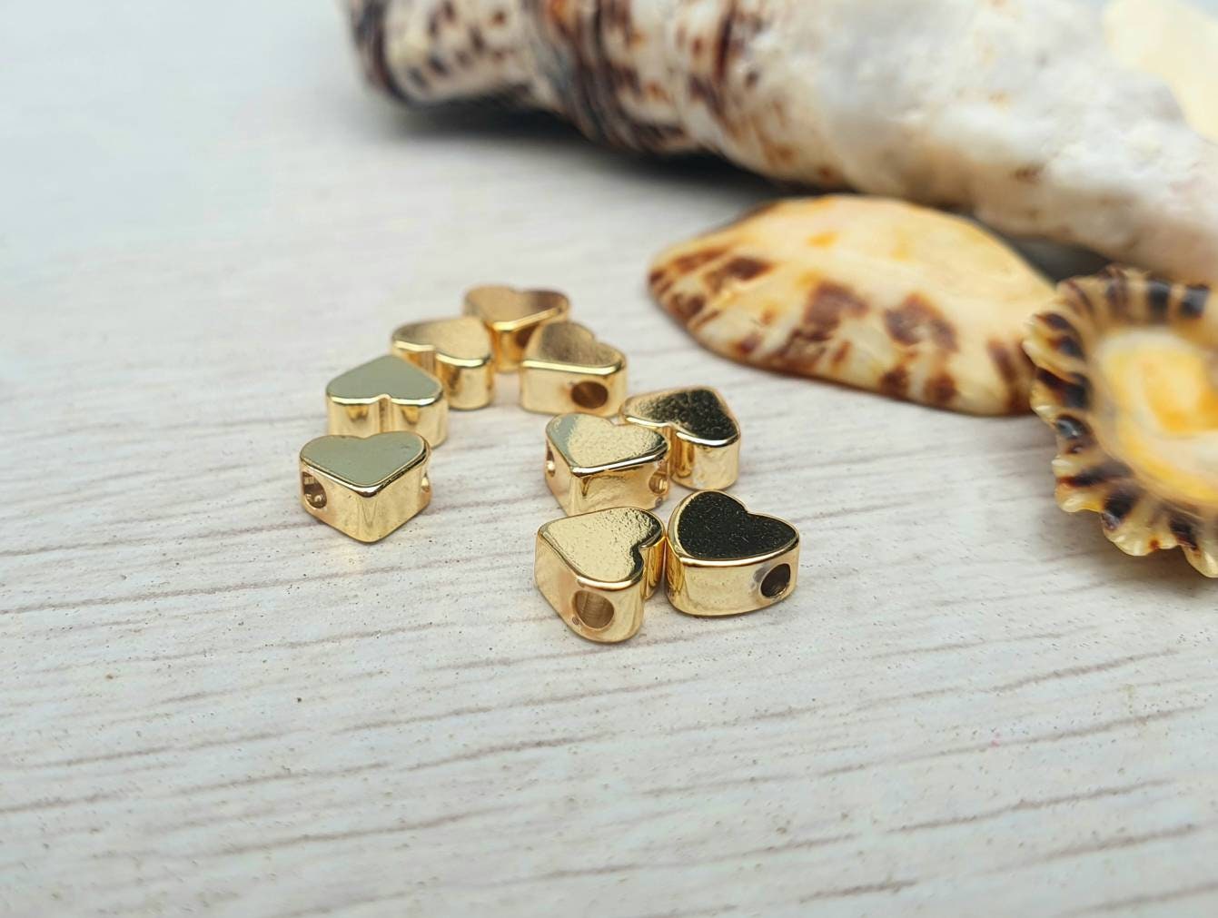 5.5 x 5mm Gold Plated Tiny Heart Spacer Beads | 10Pcs