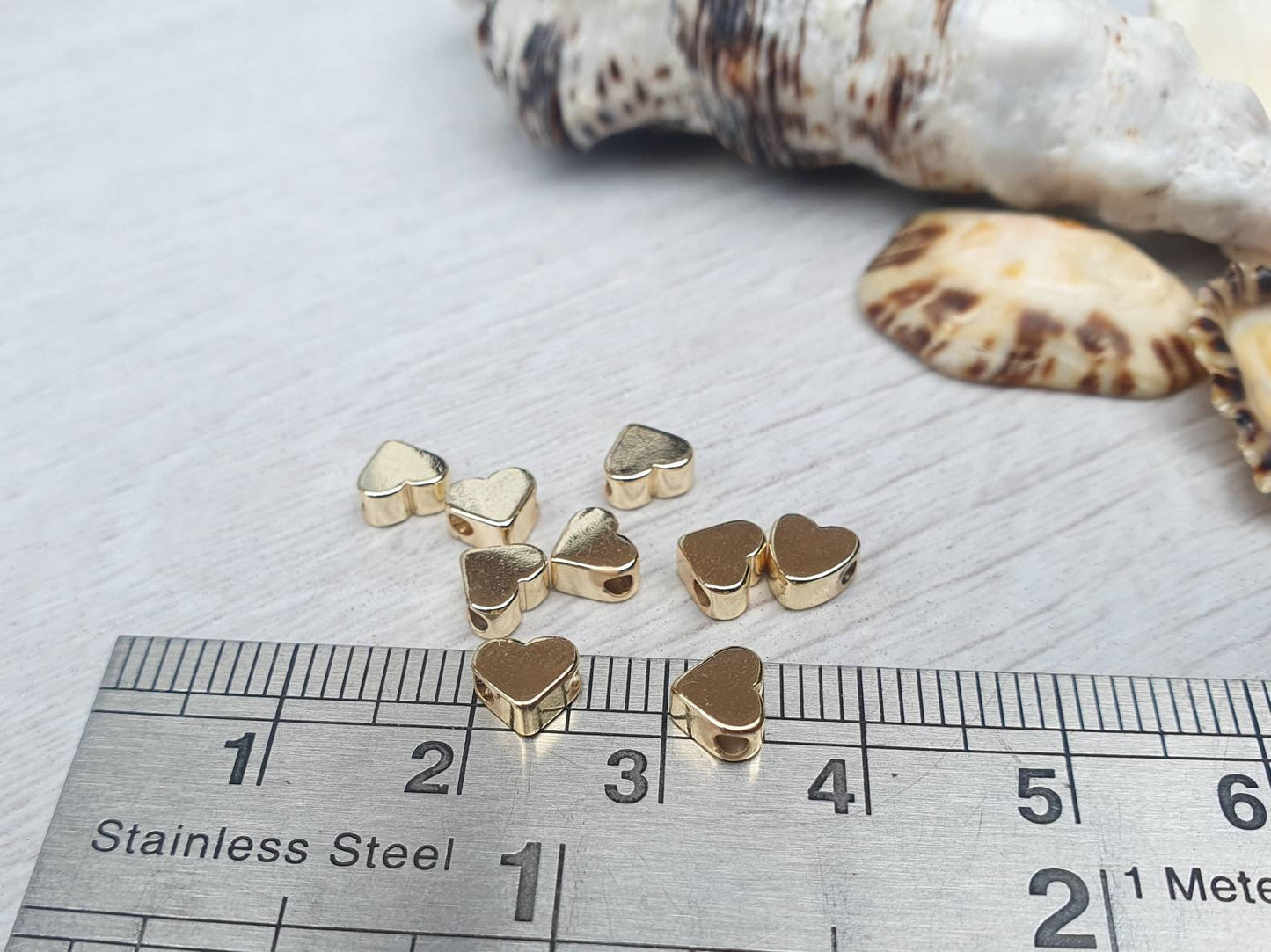 5.5 x 5mm Gold Plated Tiny Heart Spacer Beads | 10Pcs