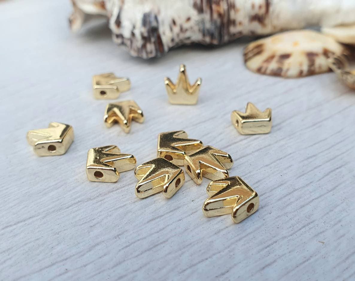 7 x 7mm Gold Plated Crown Spacer Beads | 10Pcs