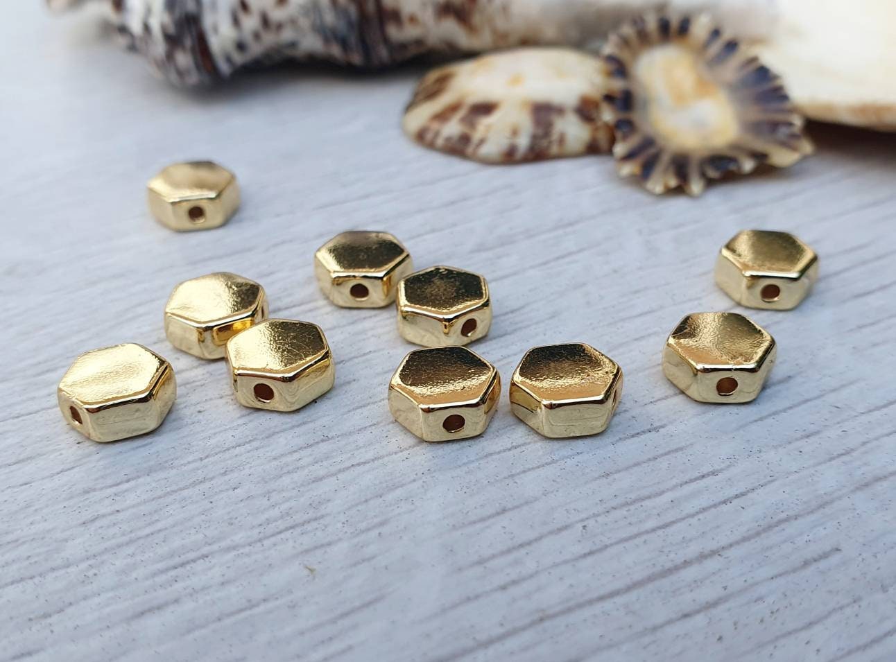6.5mm Gold Plated Hexagonal Spacer Beads | 10Pcs