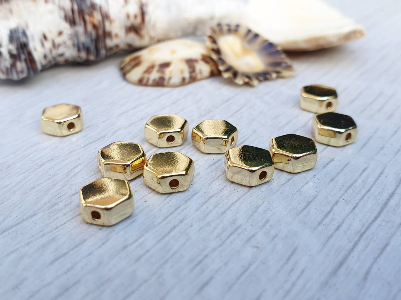 6.5mm Gold Plated Hexagonal Spacer Beads | 10Pcs