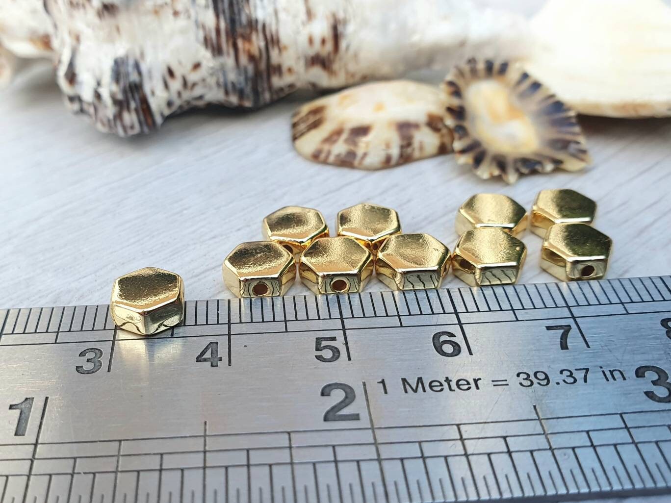 6.5mm Gold Plated Hexagonal Spacer Beads | 10Pcs