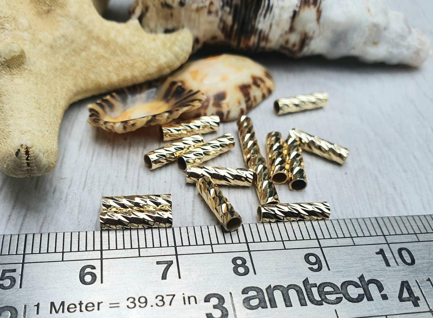 10 x 2mm Gold Plated Patterned Tube Beads | Tubular Spacer Beads | 20 Pcs