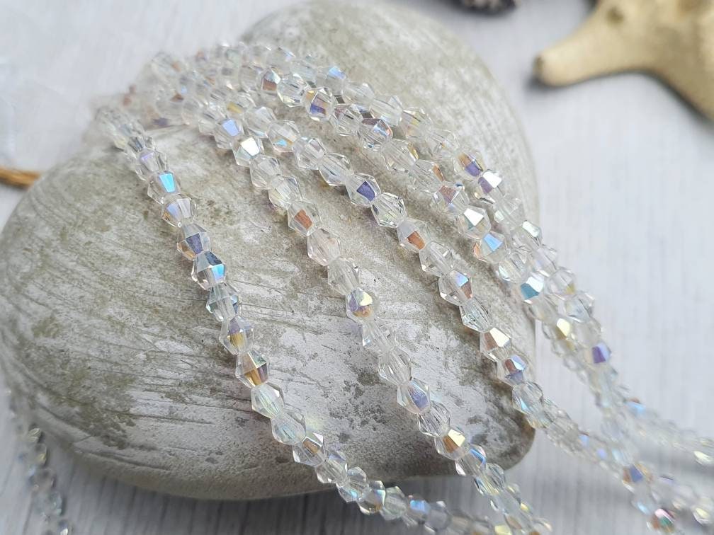 4mm Crystal AB Bicone Beads | Full Strand of 50 Beads