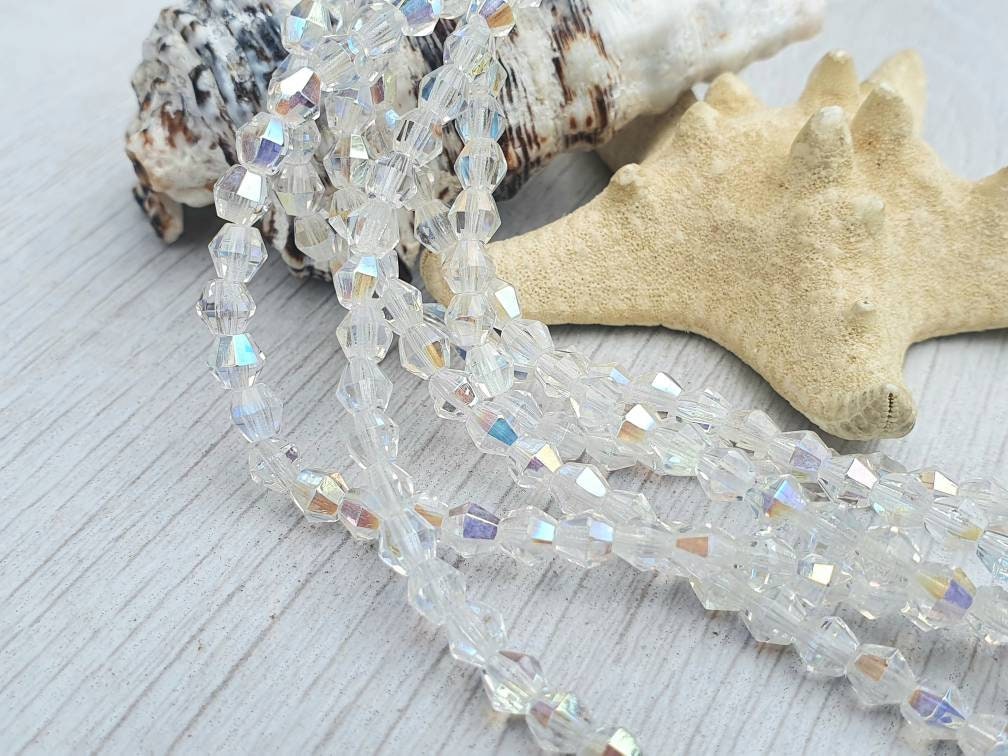 4mm Crystal AB Bicone Beads | Full Strand of 50 Beads