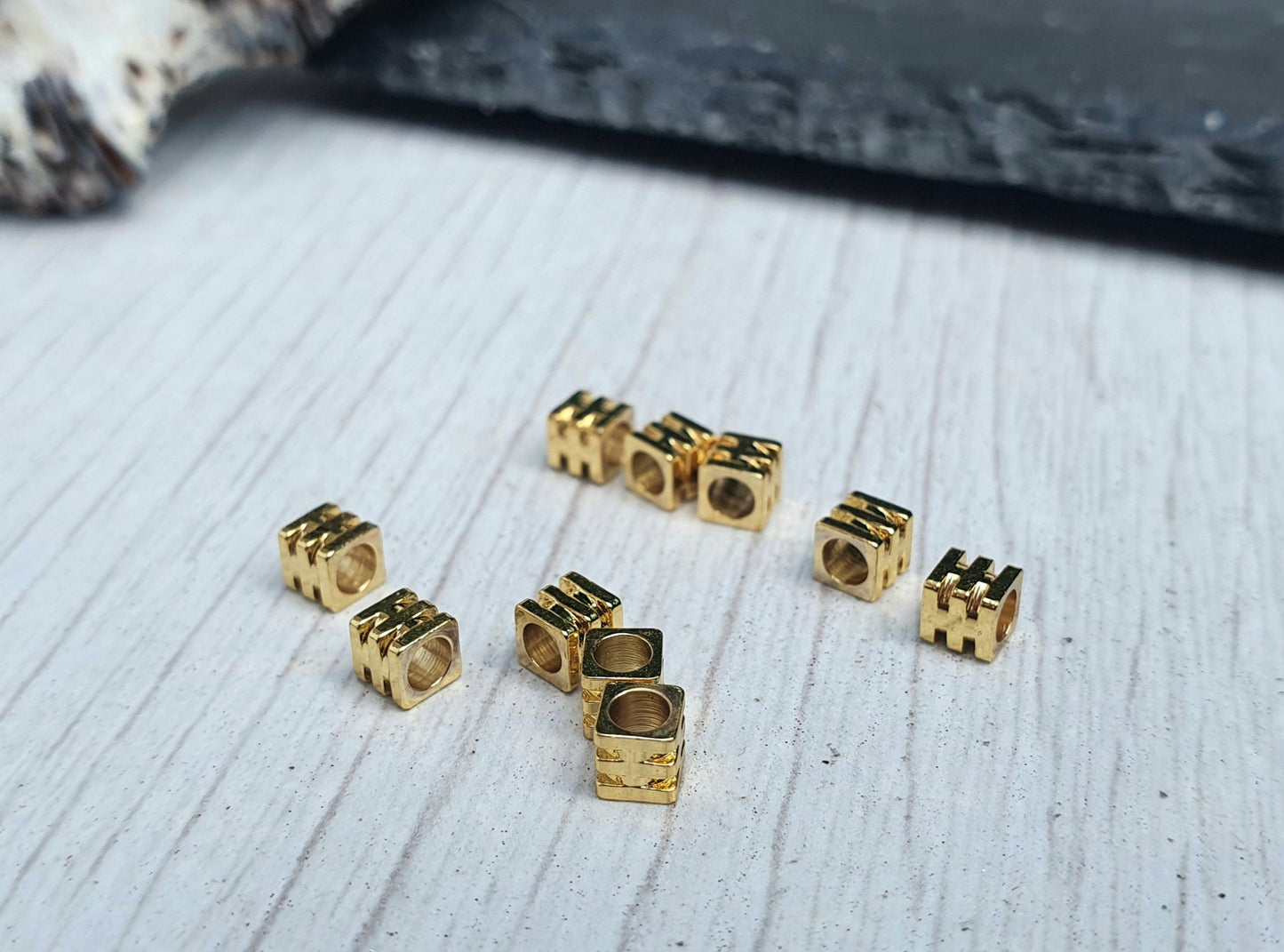3mm 18K Gold Plated Striped Cube Beads | Square Beads | 10 Pcs