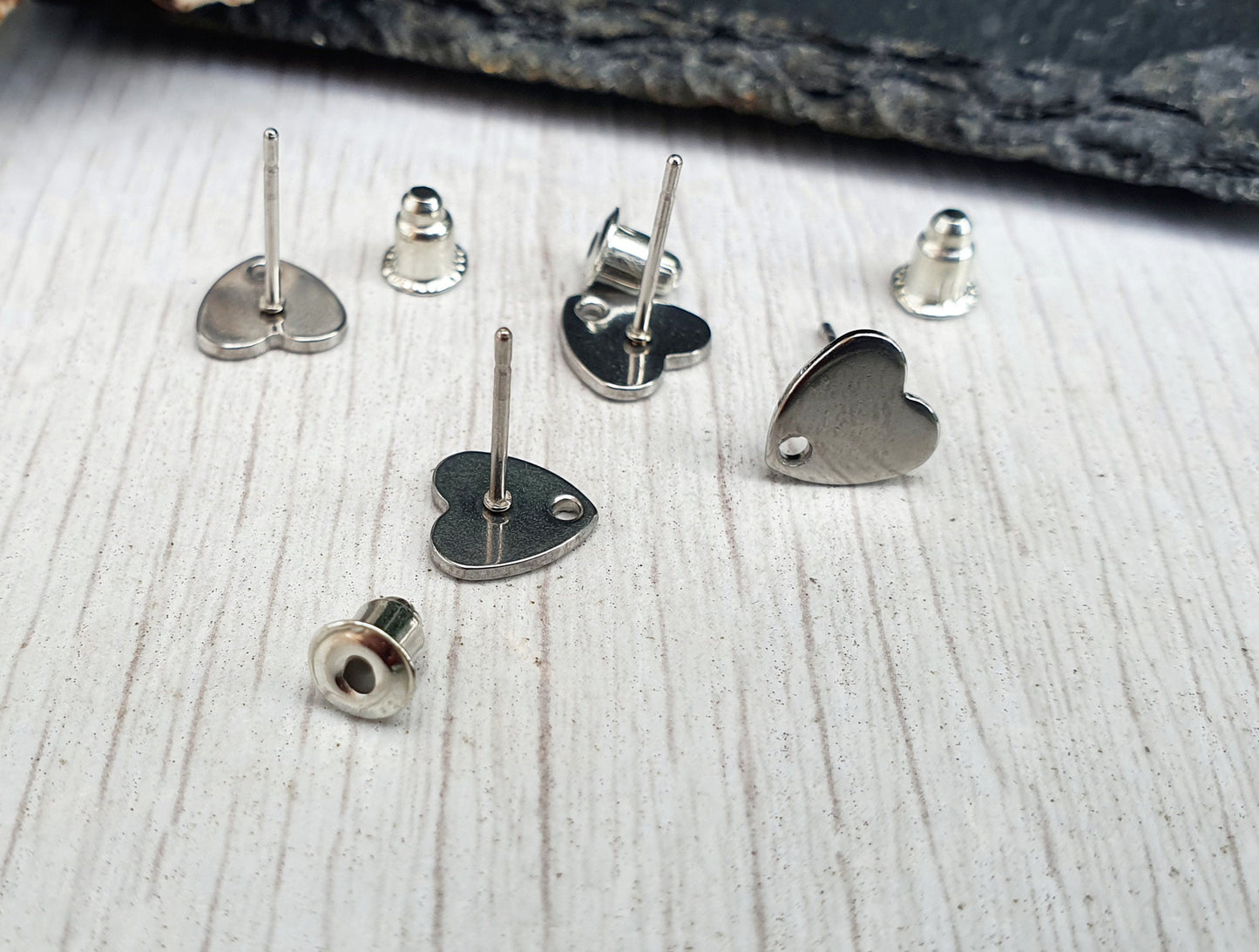 8mm Stainless Steel Flat Heart Ear Stud Blanks | Stud Earrings | 2 Pairs