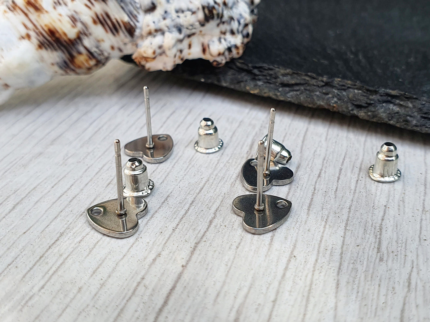8mm Stainless Steel Flat Heart Ear Stud Blanks | Stud Earrings | 2 Pairs