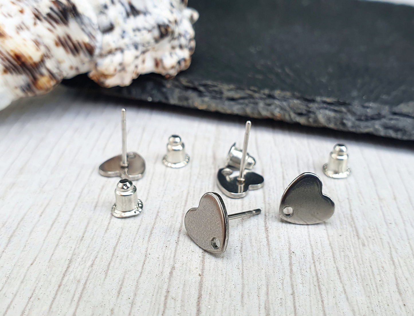 8mm Stainless Steel Flat Heart Ear Stud Blanks | Stud Earrings | 2 Pairs