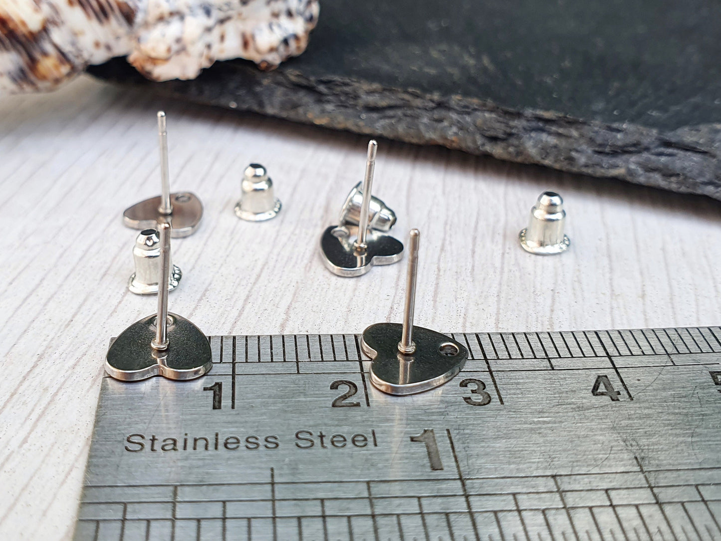 8mm Stainless Steel Flat Heart Ear Stud Blanks | Stud Earrings | 2 Pairs