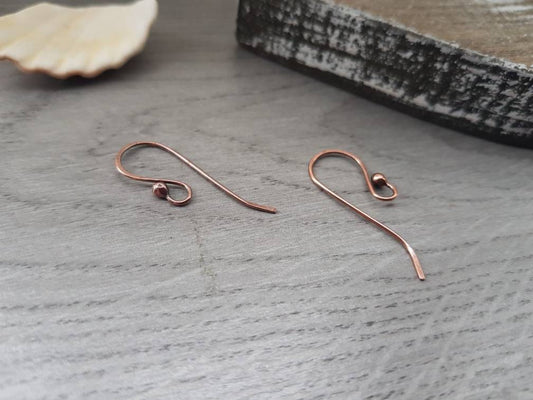 Raw Copper Long Balled French Handmade Ear Wires | Comet | Oxidized and Polished
