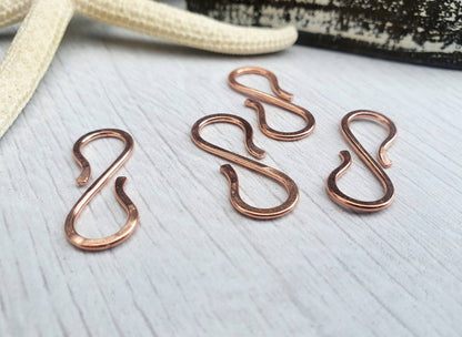 Copper S Clasps | Handmade Findings | 16 Gauge | Double Hook Clasps