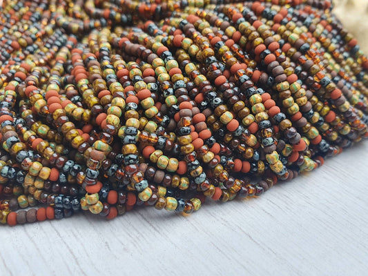 10/0 Vintage Red Picasso Seed Bead Mix | 2.4mm Beads | Full Strand