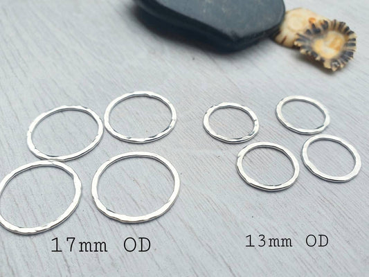 Sterling Silver Hammered Circle Link | 13 or 17mm OD | Earring Components | 2/5/10 Pcs
