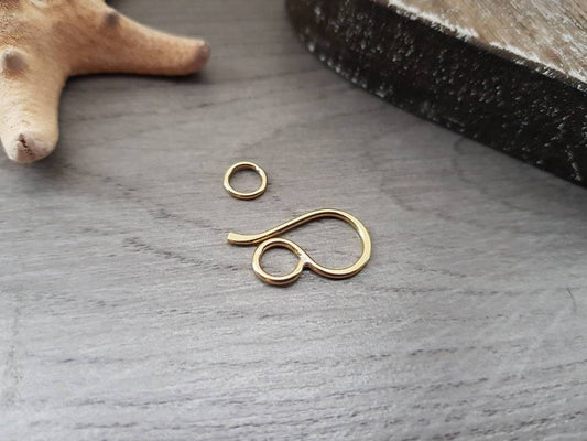 Raw Brass Hook and Eye Clasp | Handmade Findings | 16 Gauge