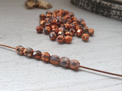 6mm Full Sunset Crystal Etched | Czech Glass Fire Polish Beads | Metallic Beads | 25 Pcs