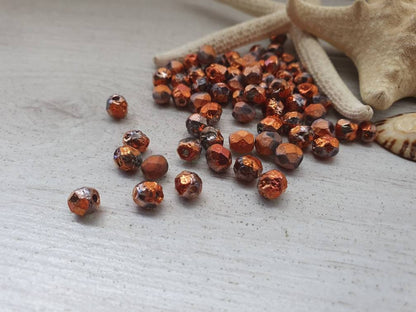 6mm Full Sunset Crystal Etched | Czech Glass Fire Polish Beads | Metallic Beads | 25 Pcs