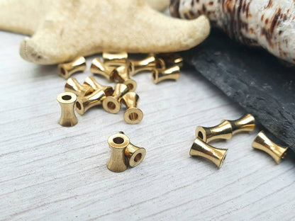 6 x 4mm Raw Brass Concave Tube Beads | Brass Tube Beads | 20 Pcs