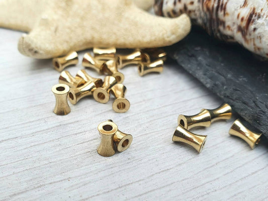 6 x 4mm Raw Brass Concave Tube Beads | Brass Tube Beads | 20 Pcs