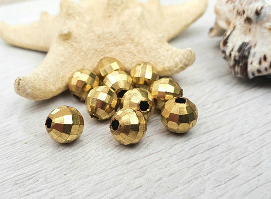 8mm Raw Brass Beads | Faceted Brass Beads | 10 Pcs