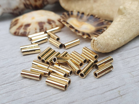 6 x 2mm Gold Plated Tube Beads | Tubular Spacer Beads | 30 Pcs
