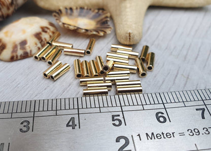 6 x 2mm Gold Plated Tube Beads | Tubular Spacer Beads | 30 Pcs