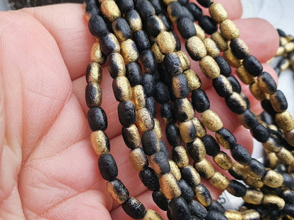 4 x 6mm Black Gold Etched Rice Beads | Full Strand of 50 Beads