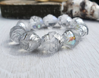 15 x 13mm Transparent Turbine Beads with AB and Etched Finishes | 5 Beads