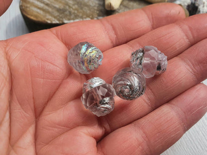 15 x 13mm Transparent Turbine Beads with AB and Etched Finishes | 5 Beads