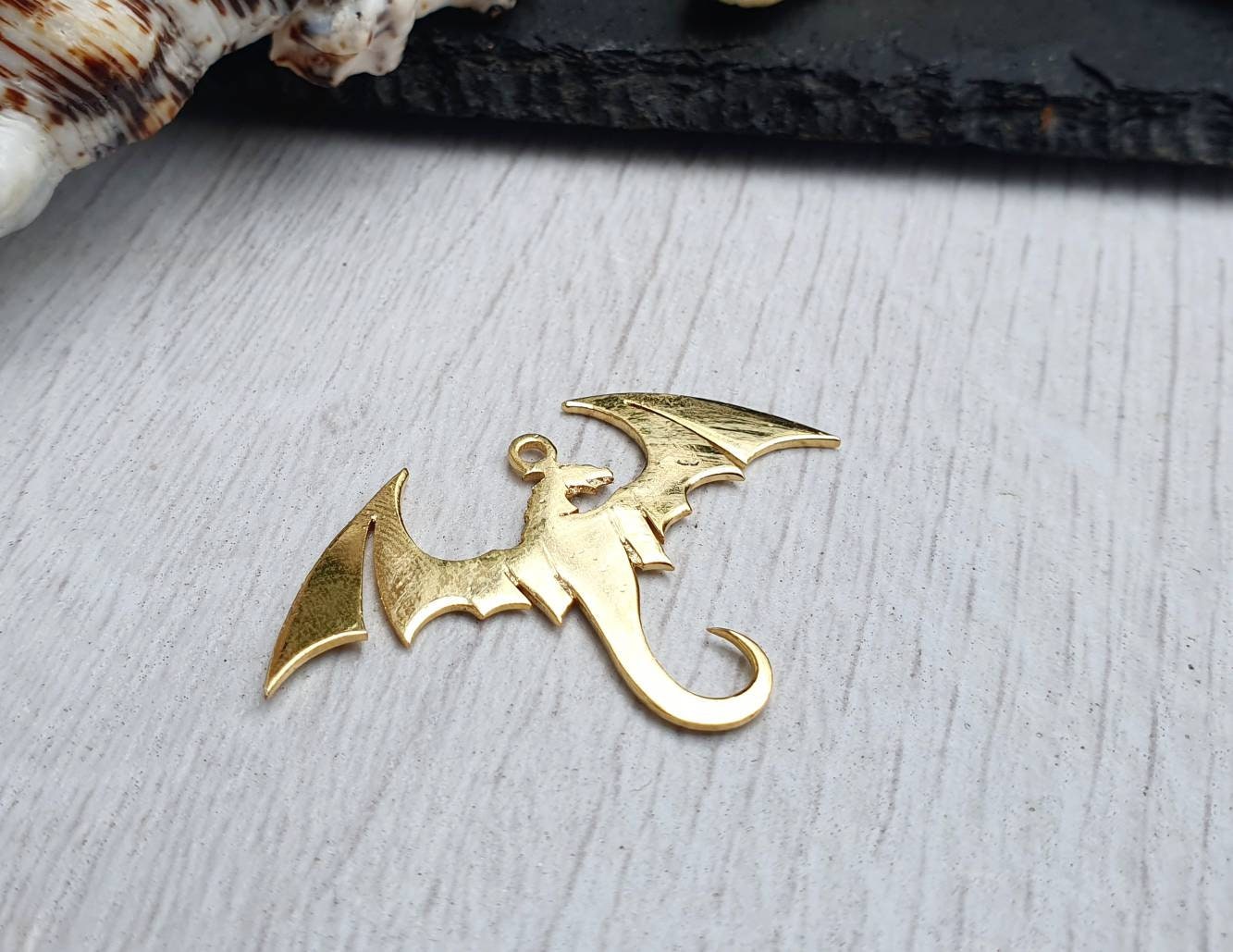 36 x 33.5mm Gold Plated Dragon Pendant | 1 Pc