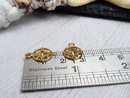 16 x 11mm Gold Plated North Star Compass Charms | 2Pcs
