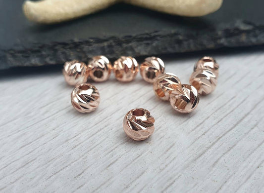 6mm Rose Gold Plated Laser Cut Corrugated Beads | Spacer Beads | 10Pcs