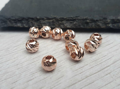 6mm Rose Gold Plated Laser Cut Corrugated Beads | Spacer Beads | 10Pcs