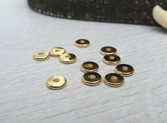 6 x 1mm Gold Plated Washer Spacer Beads | 10Pcs