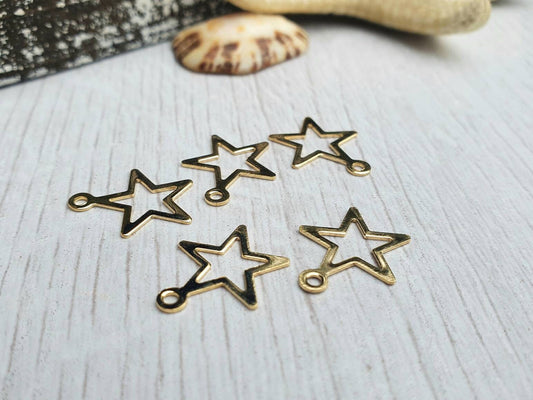 14.5 x 12mm Gold Plated Open Star Charms | 5 Pcs