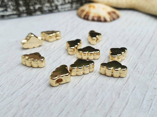 5 x 8mm Gold Plated Cloud Spacer Beads | 10Pcs