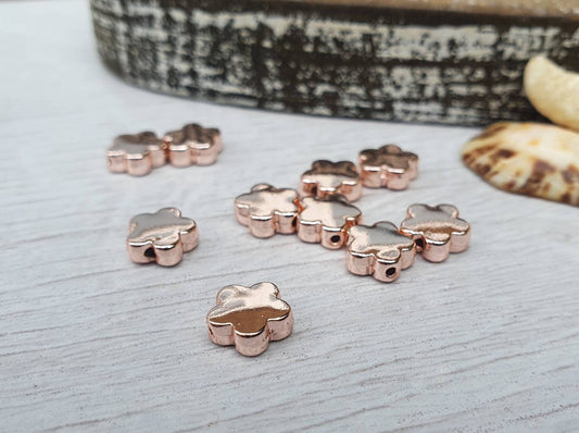 8 mm Rose Gold Plated Flower Beads | Slider Beads | 10Pcs